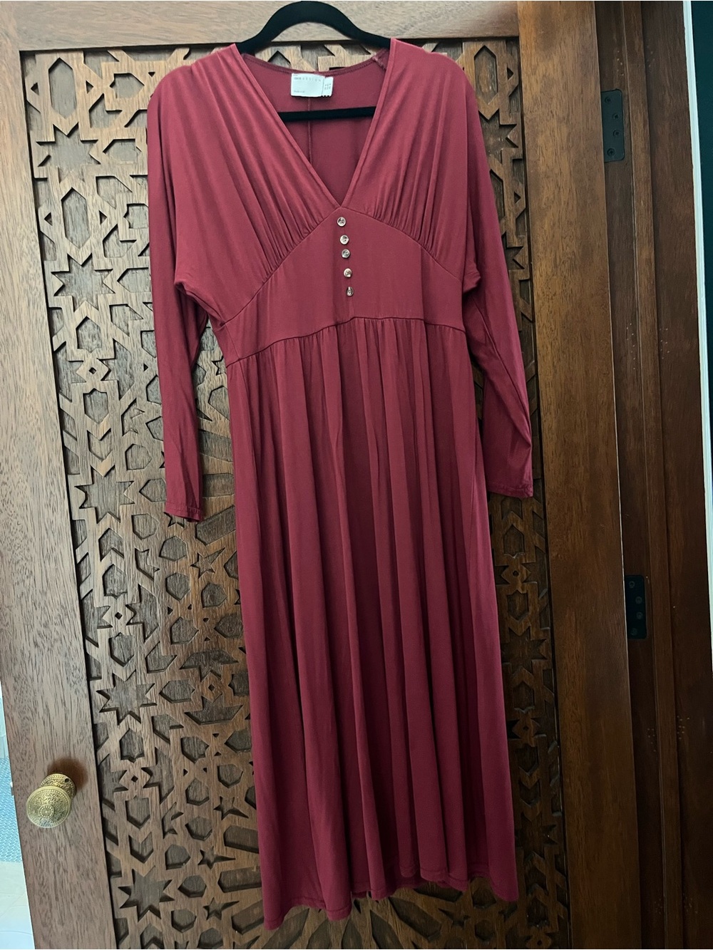 ASOS Rust Red V‑Neck Midi Dress with Button Detail